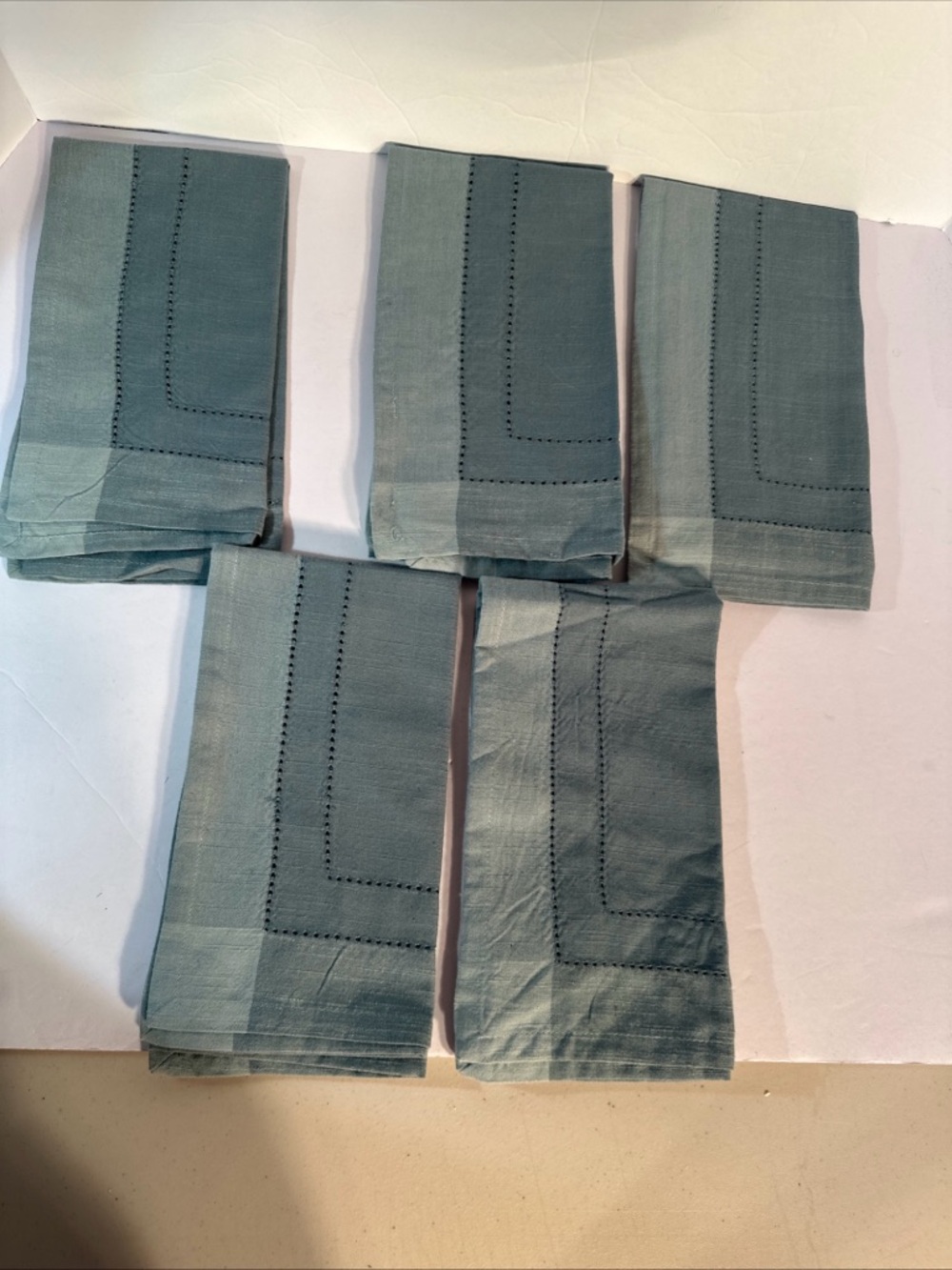 Pier 1 Imports Hemstitch Smoke Blue Napkins Lot Of 5 Cotton 20”x20” Discontinued